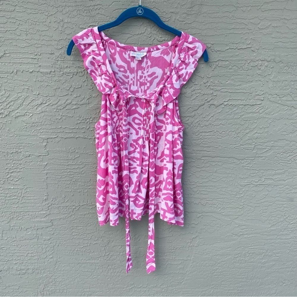 Escapada Women's Tribal Tassel Top Hot Pink Geometric Blouse Size L